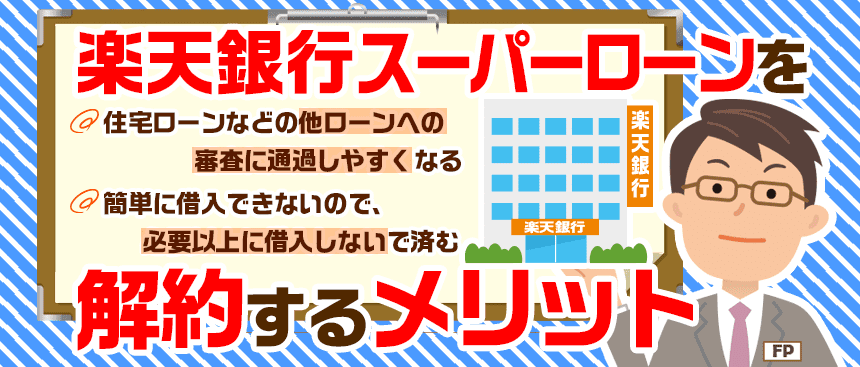 楽天銀行スーパーローンを解約するメリットをボードで示すFP