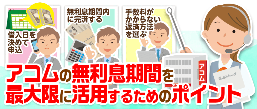 アコムの無利息期間を最大限活用するポイントを紹介する女性行員